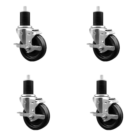 Service Caster 4'' Phenolic Swivel 1-3/4'' Expanding Stem Caster Set with Brake, 4PK SCC-EX20S414-PHR-TLB-134-4